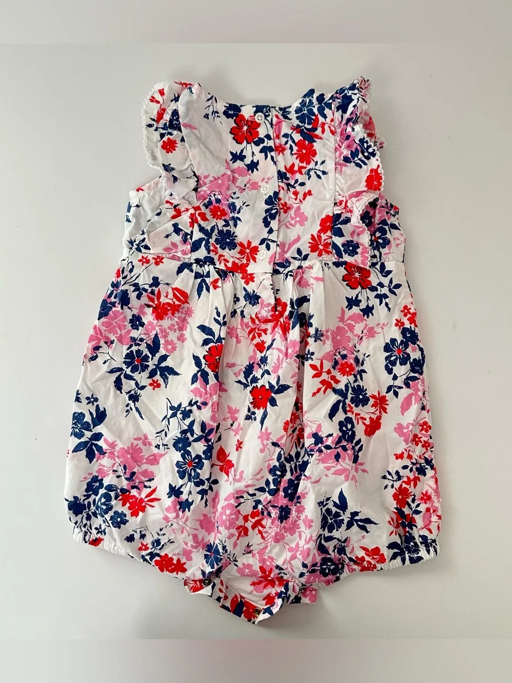 GAP Baby Girl White Sleeveless Romper with Navy, Red and Pink Floral Print